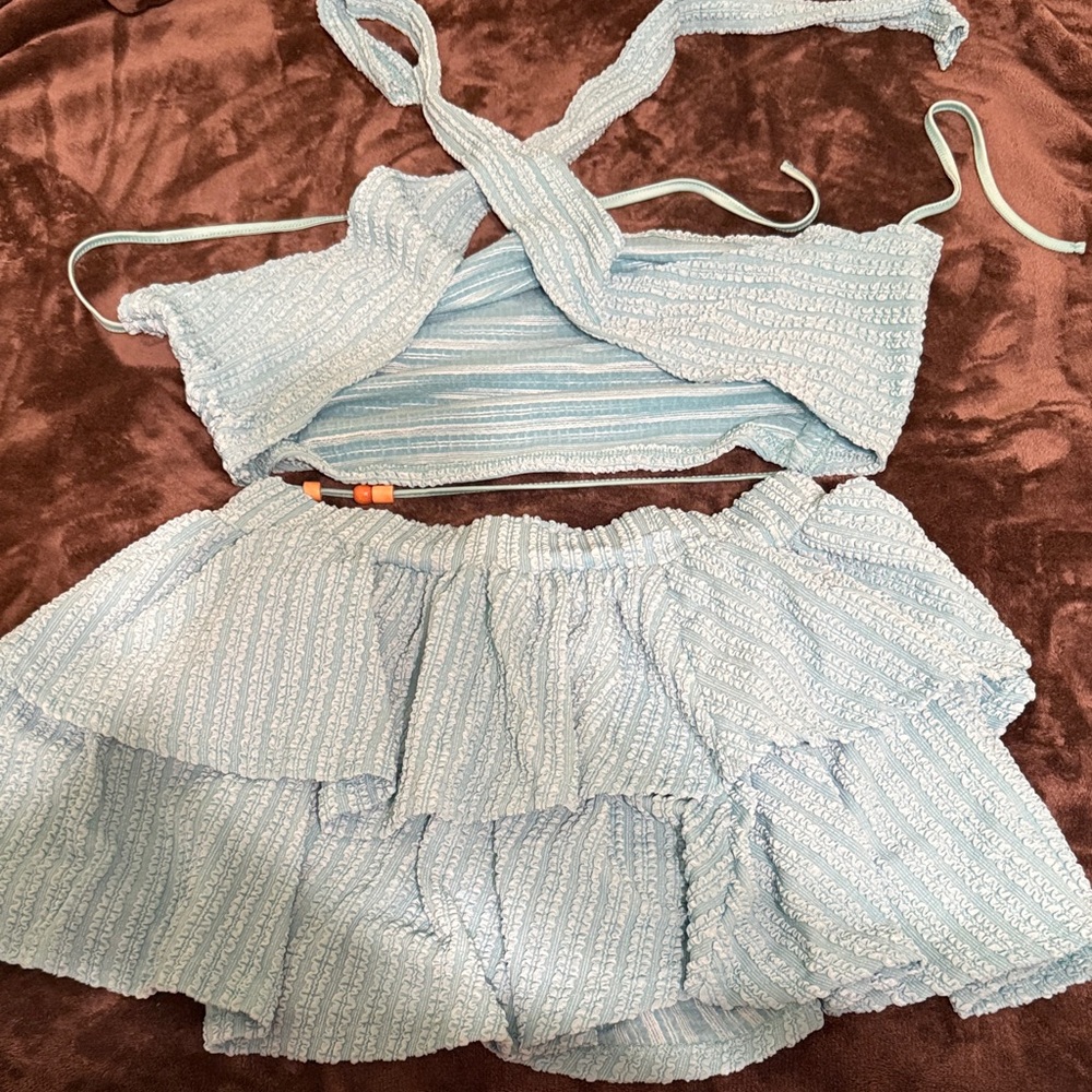 Blue Two-Piece Ruffle Set